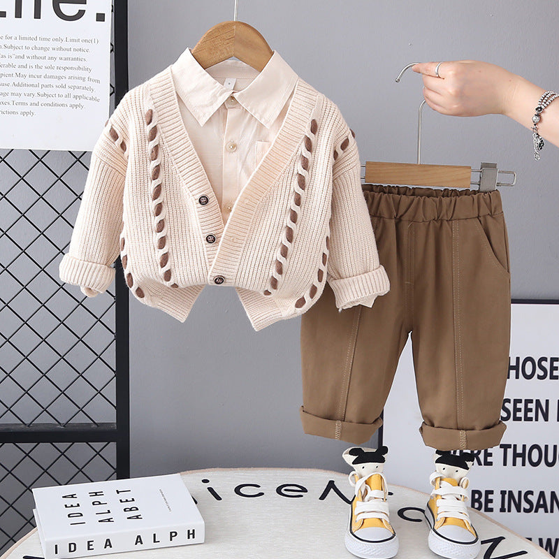 Children's Clothing Baby Spring and Autum Clothing Set 2025 New Style Kidsren's Style Boys Spring and Autum Casual Long-Sleeved Three-Piece Set Trendy