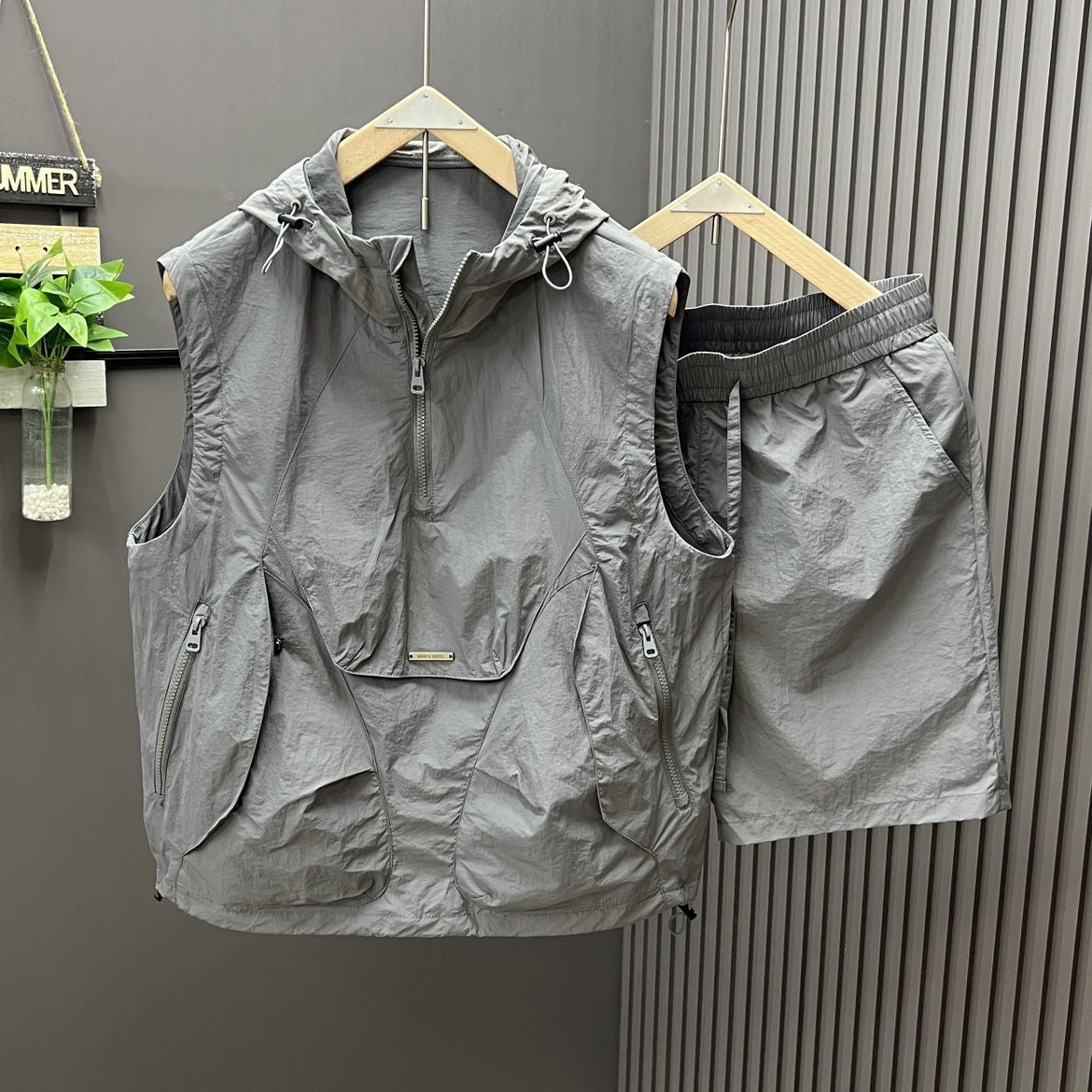 Casual Hooded Vest Suit Men's Summer Workwear Thin Loose  (Available)