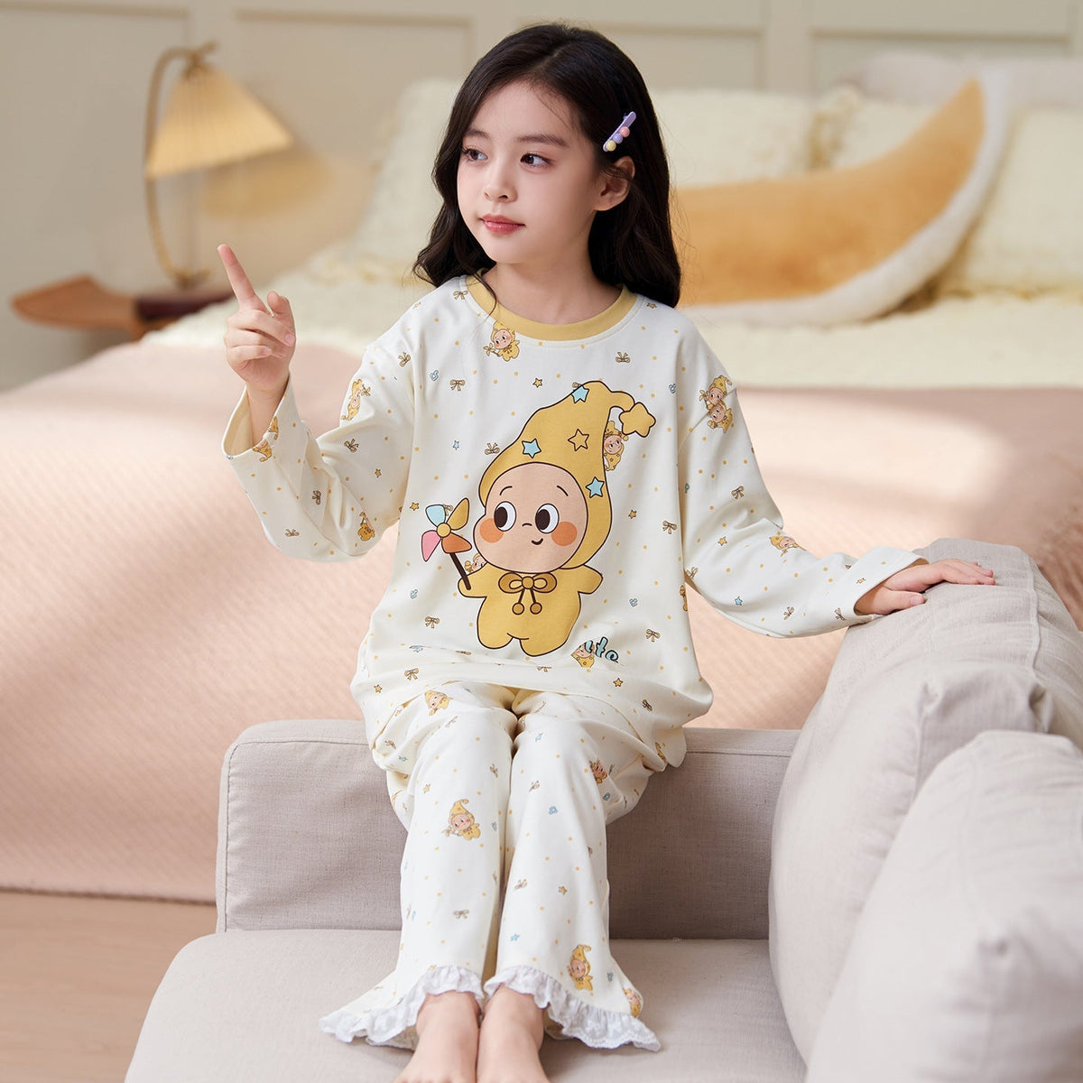 Children's Pajamas 2026 New Model Pure Cotton Long Sleeve Long Pants Spring and Autumn Girls' Cartoon Homewear Set for Older Kids