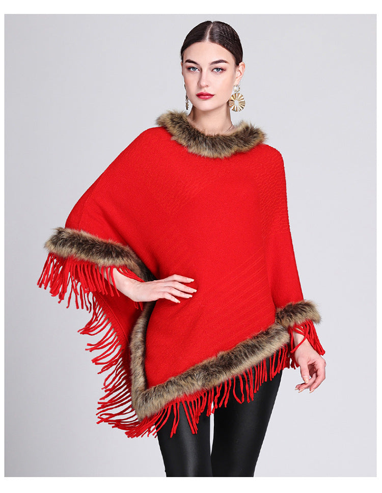 Womens Fashion Winter Pullover Tassel Top With Fur Collar (Available)