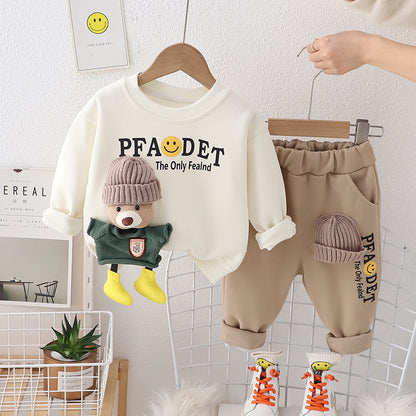 Boys' Winter Plush Thickened Sweater Two Piece Set baby clothes