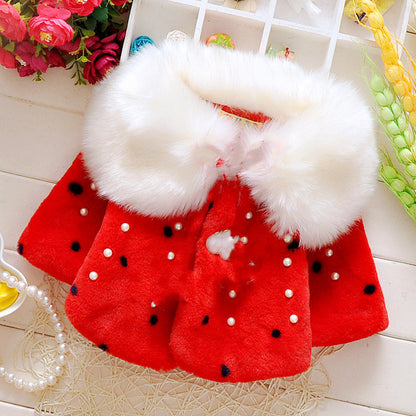 New Baby Girl Winter Coat Cloak Fur Collar Warm Thick Velvet Children's Clothes Kids