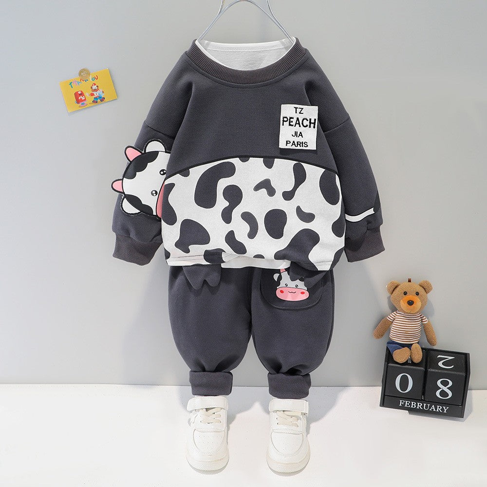 Baby and Children's Clothing Autumn Outfit Set 2025 New Style Boys' Spring and Autumn Trendy Cartoon Two-Piece Clothing Set