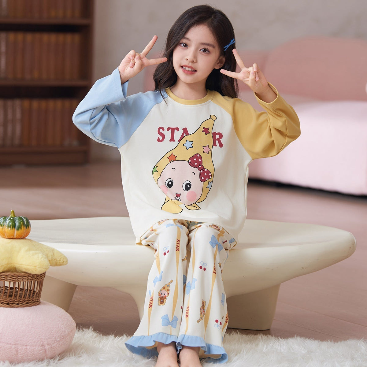 Children's Pajamas 2026 New Model Pure Cotton Long Sleeve Long Pants Spring and Autumn Girls' Cartoon Homewear Set for Older Kids