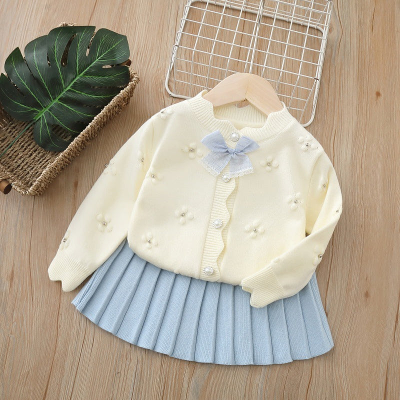 Baby Girl Cardigan Suit 2025 Autumn New Girls Cute Skirt Suit Girls Sweater Suit