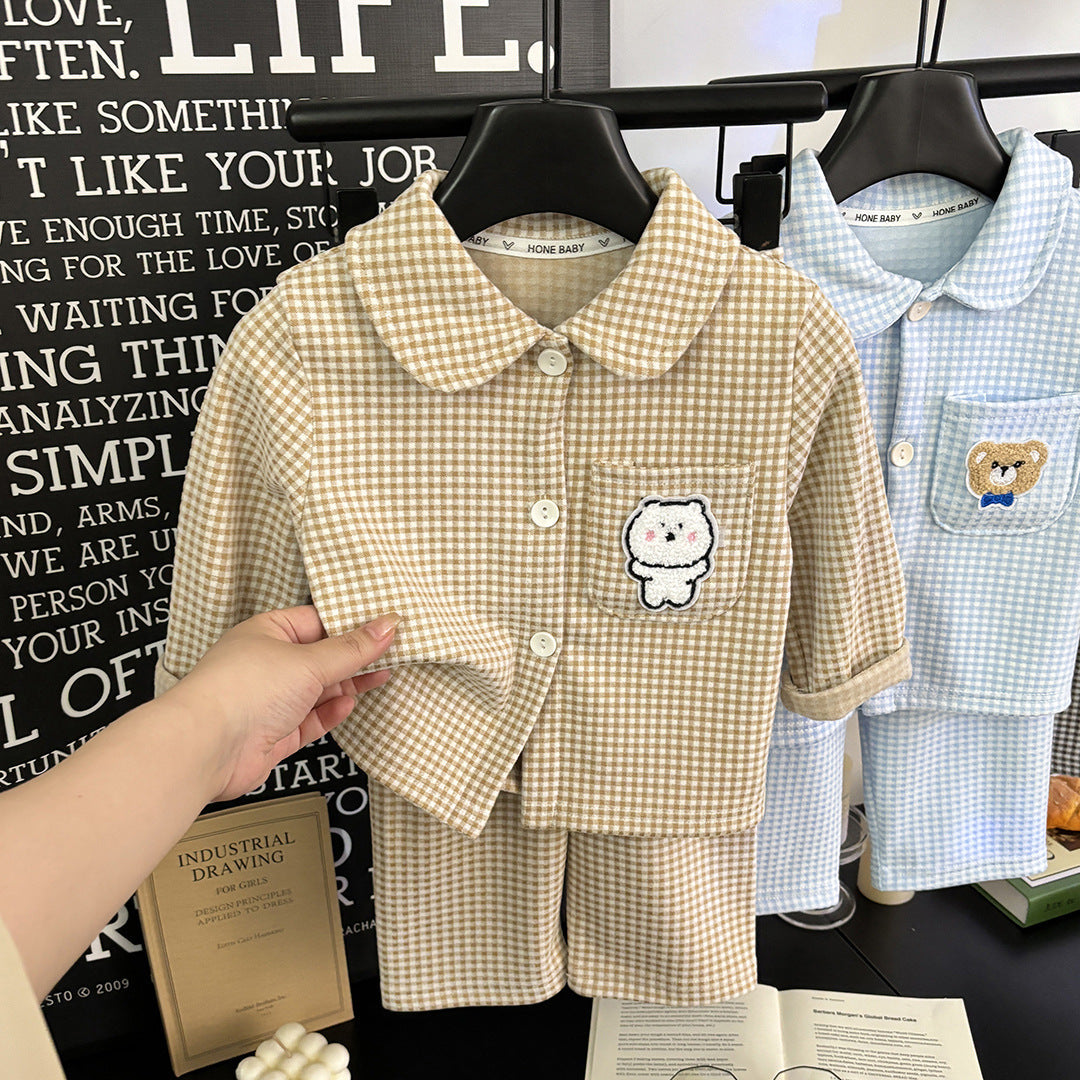 2026 Autumn Collection Children's Home Wear Set New Brushed Velvet Long Sleeve Plaid Pajamas Spring and Autumn Wholesale