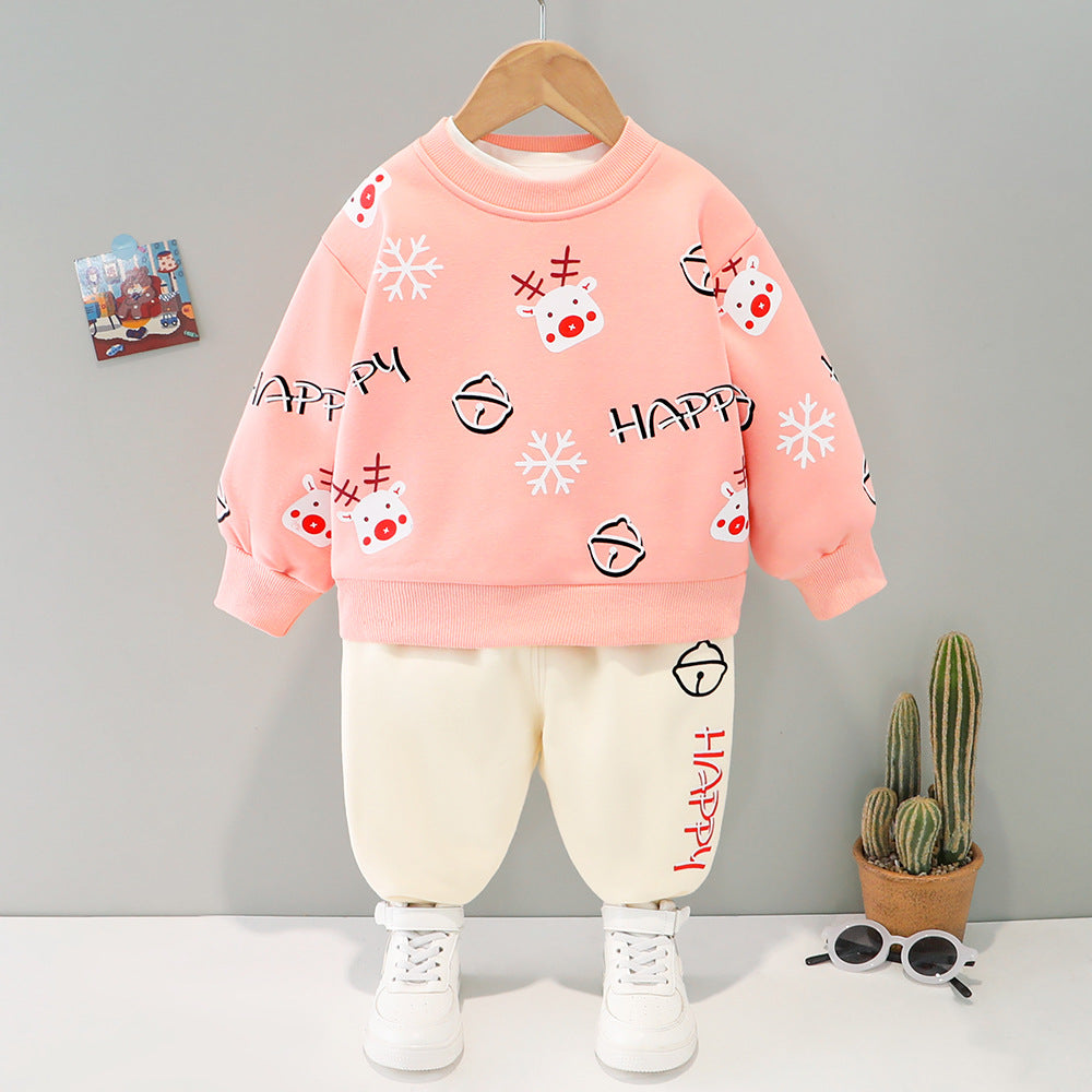 Boys' Clothing 0 Baby Girl 2 Autumn and Winter Velvet Baby Kidsren's Clothing 1 and a Half Years Old 3 Weeks Velvet Pants Suit Dropshipping