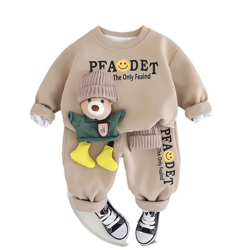 Boys' Winter Plush Thickened Sweater Two Piece Set baby clothes