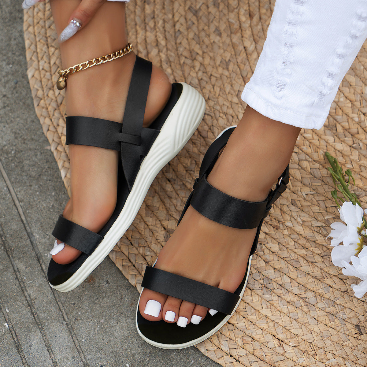 Female Comfortable Flat Heel Women's Peep Toe Sandals (Available)