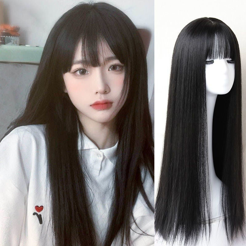 Wigs for women with air bangs, long straight hair, soft girl, realistic and natural full head set  (Available)
