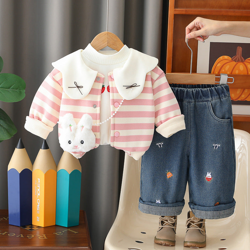 2025 New Fashion Set for Girls, Toddler Spring and Autumn Outfit, Stylish Sporty Sweet Three-Piece Set for Baby Girls