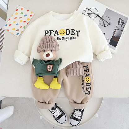 Boys' Winter Plush Thickened Sweater Two Piece Set baby clothes