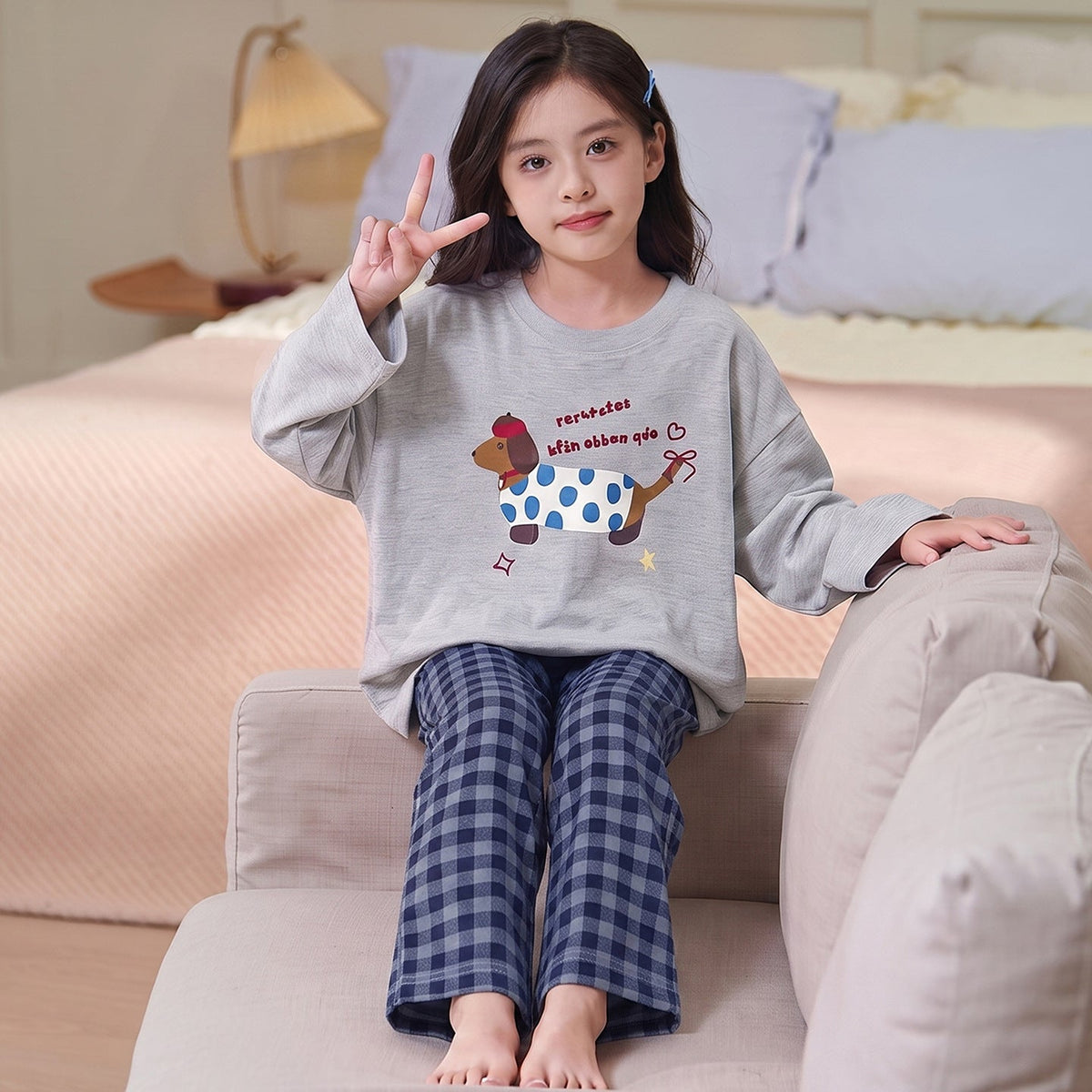 Children's Pajamas 2026 New Model Pure Cotton Long Sleeve Long Pants Spring and Autumn Girls' Cartoon Homewear Set for Older Kids
