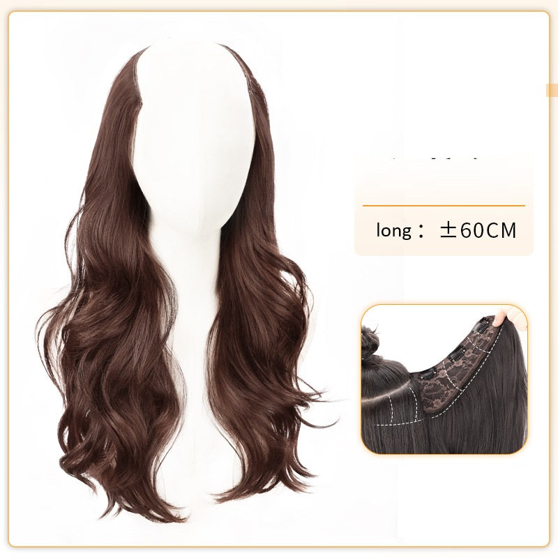 Wig piece one-piece big wave U-shaped curly hair natural fluffy hair volume wig female long hair seamless (Available)