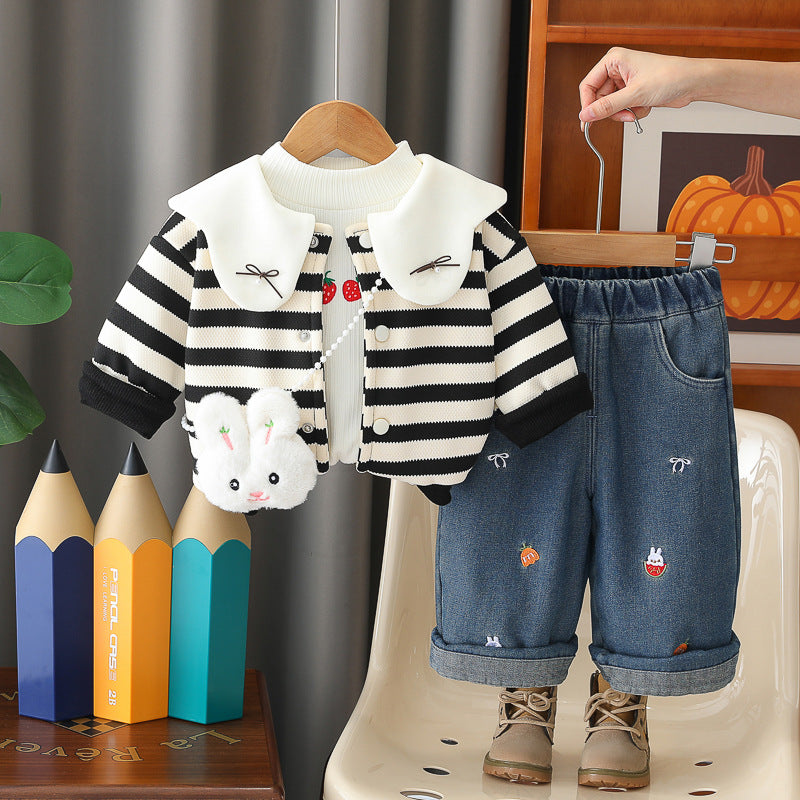 2025 New Fashion Set for Girls, Toddler Spring and Autumn Outfit, Stylish Sporty Sweet Three-Piece Set for Baby Girls