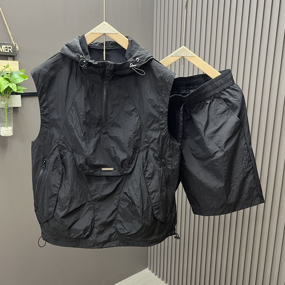 Casual Hooded Vest Suit Men's Summer Workwear Thin Loose  (Available)
