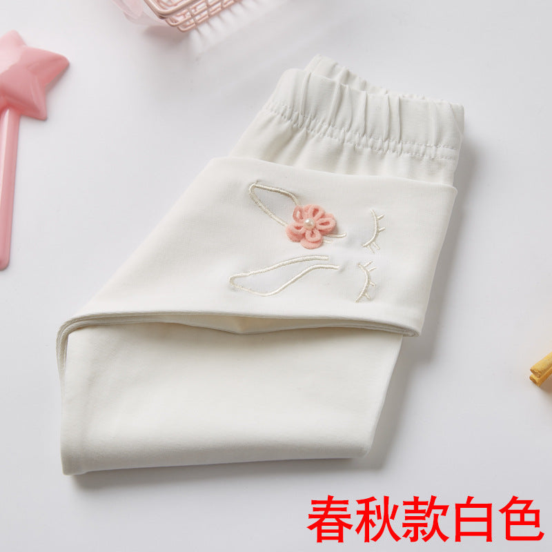 2024 Spring and Autumn New Children's Leggings Girls' Long Cartoon Cute Thin Cropped Cotton Baby Pants