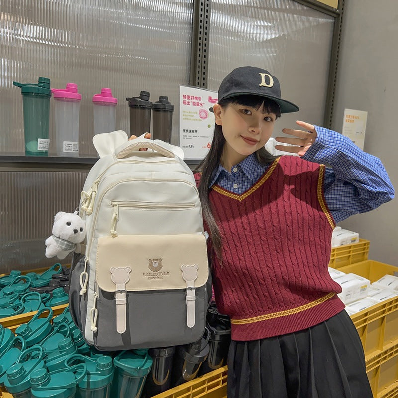 Retro Cute Contrast Color Backpack Women's Cartoon Casual Backpack