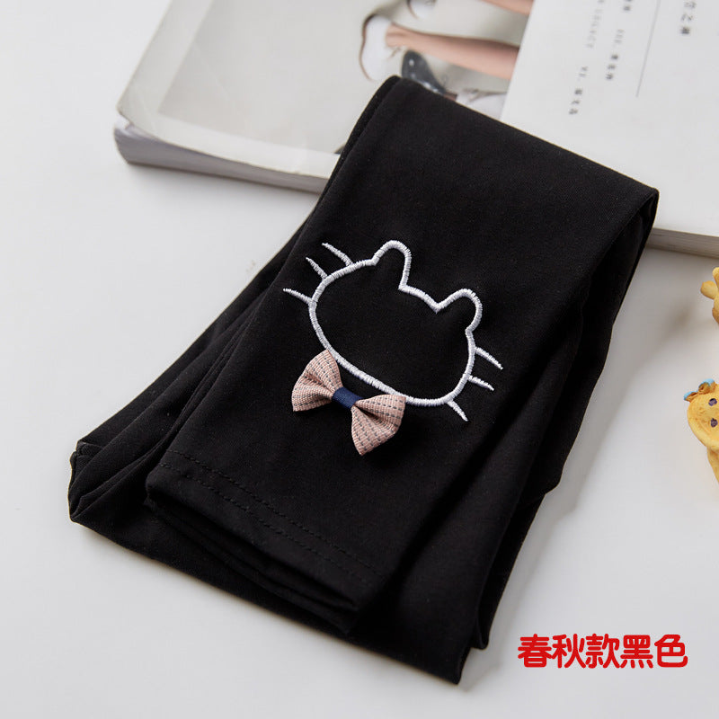Girls' Leggings 2024 New Trendy Kidsren's Spring & Fall Pants Thin Cartoon Nine-Point Pants Baby Outer Wear Foreign Style