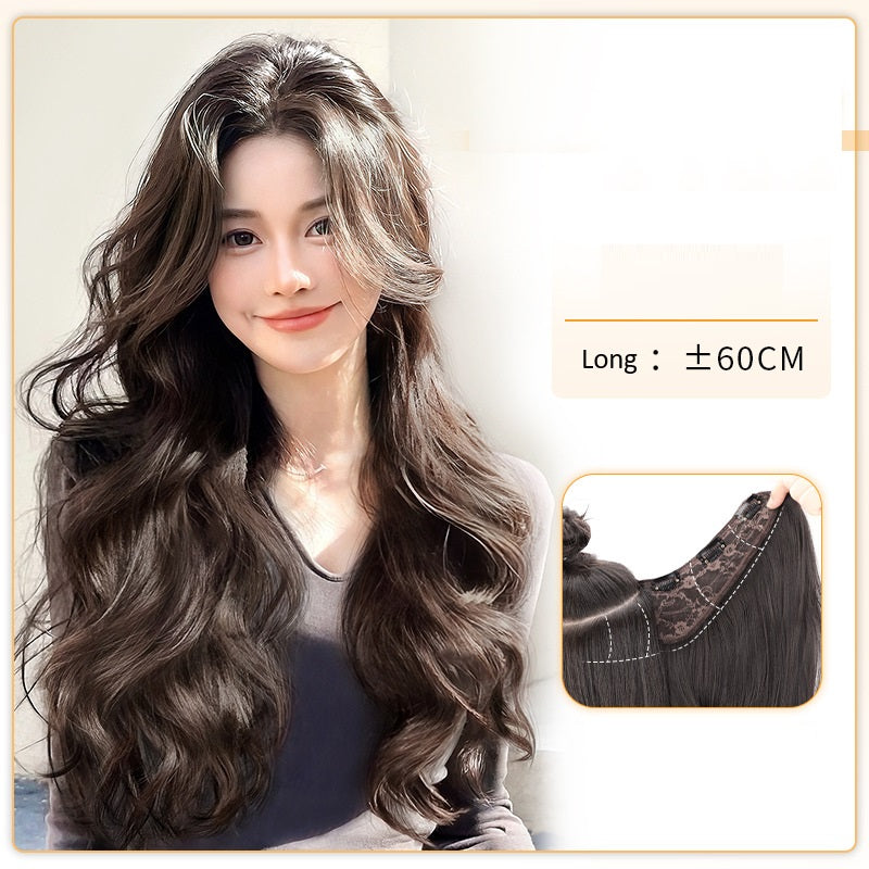 Wig piece one-piece big wave U-shaped curly hair natural fluffy hair volume wig female long hair seamless (Available)