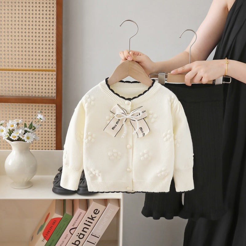 Children's Sweater Jacket and Knitted Pants Set 2025 Autumn New Style Sweet Two-Piece Set for Little Girls Girls' Sweater