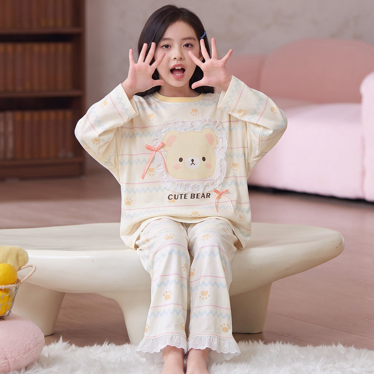 Children's Pajamas 2026 New Model Pure Cotton Long Sleeve Long Pants Spring and Autumn Girls' Cartoon Homewear Set for Older Kids
