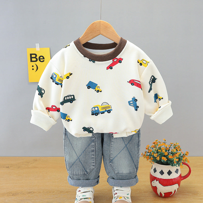Boys' Autumn Clothing 2025 New Style Two-Piece Suit Baby Casual Multi-Color Car Sweatshirt Kidsren's Sports Kidsren