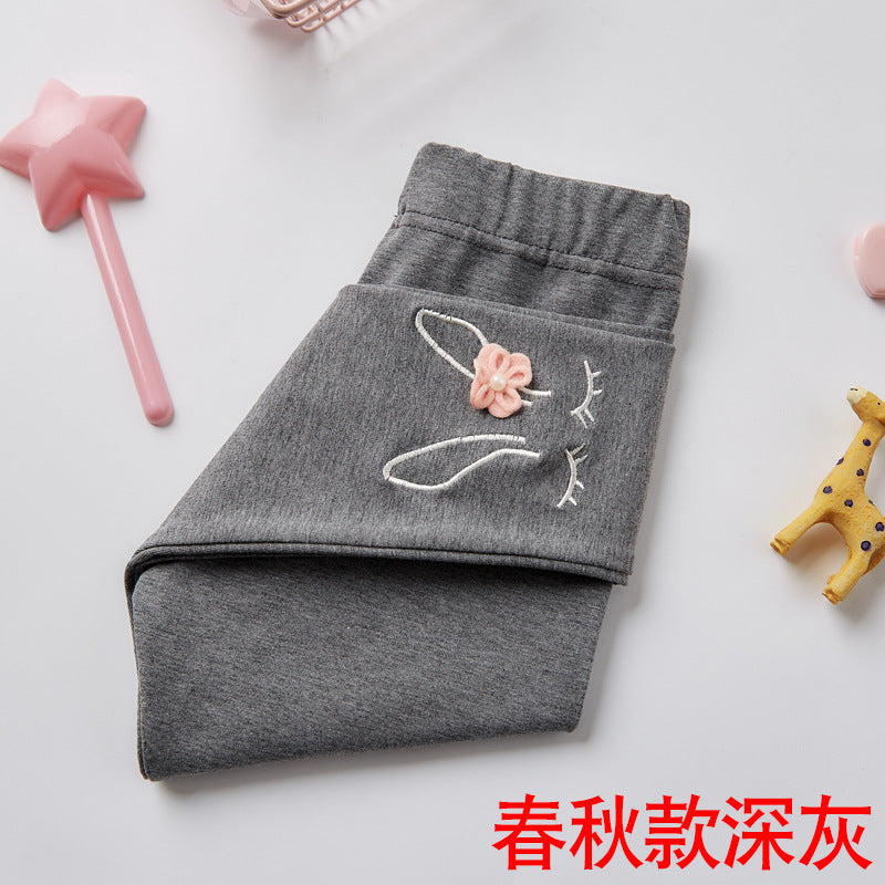 2024 Spring and Autumn New Children's Leggings Girls' Long Cartoon Cute Thin Cropped Cotton Baby Pants