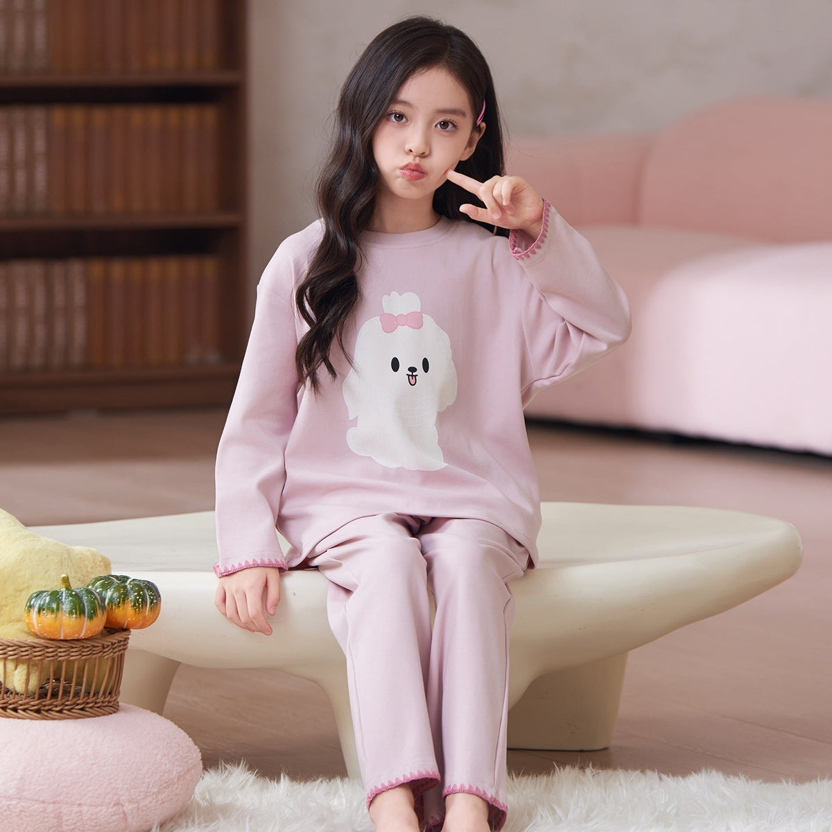 Children's Pajamas 2026 New Model Pure Cotton Long Sleeve Long Pants Spring and Autumn Girls' Cartoon Homewear Set for Older Kids