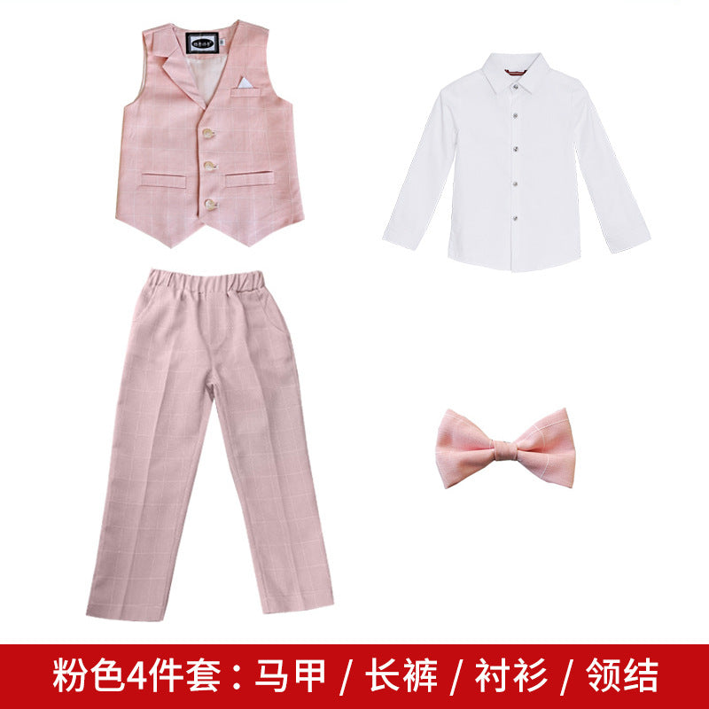 Children's dress spring new British Plaid small suit boy gentleman piano host performance costume suit generation