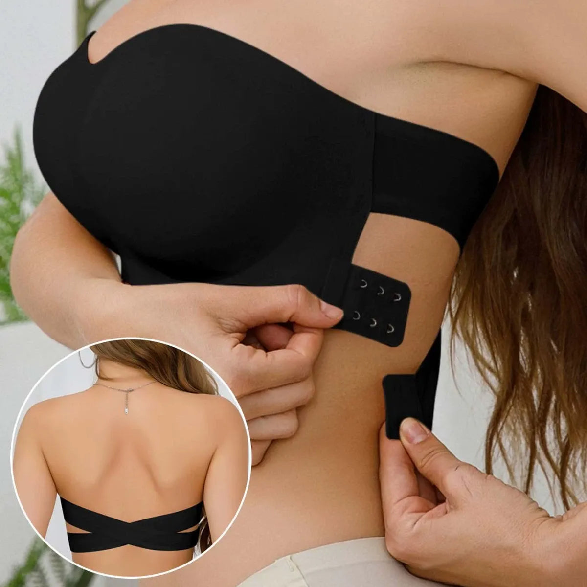 Women's strapless bra cross side buckle underwear