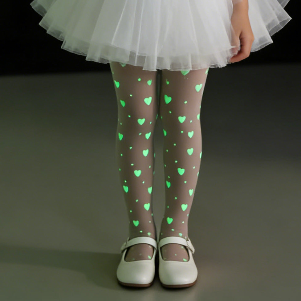 Children's Luminous Stockings, Girls' Leggings, Printed Pantyhose, Heart, Butterfly, Smiley Face, Girl Baby, Luminous Thin Style