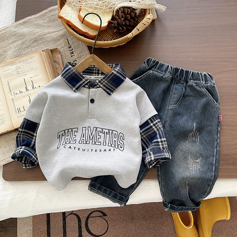 Boys' Autumn Clothing 2026 New Style 0-5 Years Old Baby Spring and Autumn Plaid Shirt Two-Piece Set Infant Children's Wear