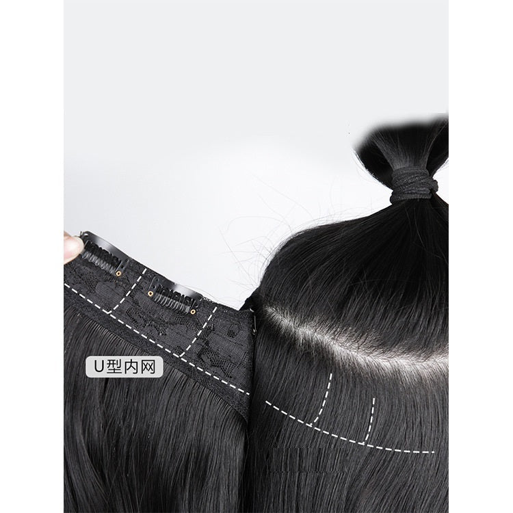 Wig piece one-piece big wave U-shaped curly hair natural fluffy hair volume wig female long hair seamless (Available)