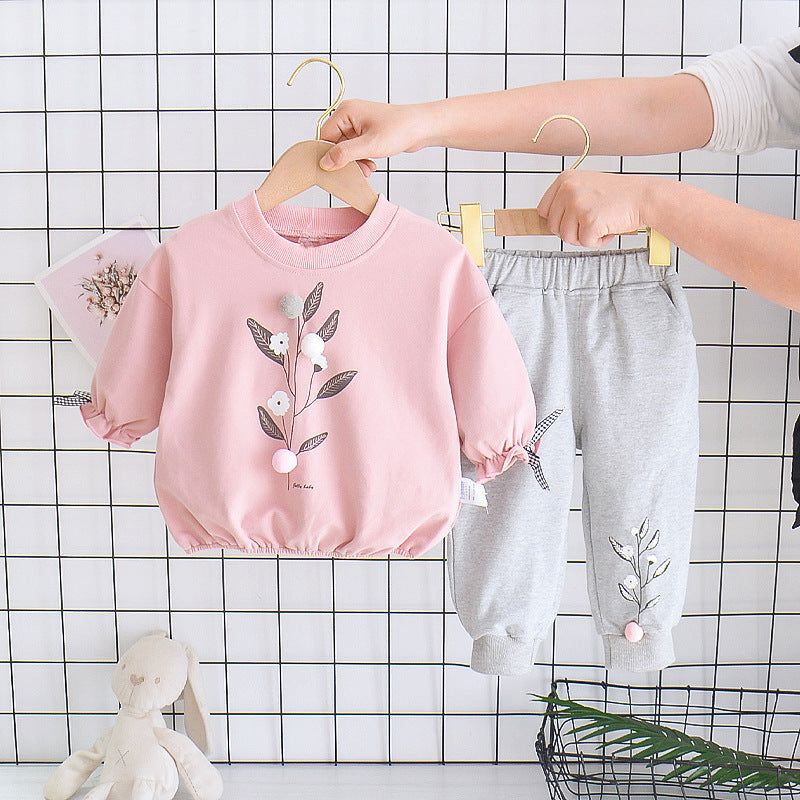 Foreign trade baby girl cartoon spring and autumn suit 1-5 years old baby foreign style small and medium-sized girls spring and autumn clothing factory direct sales
