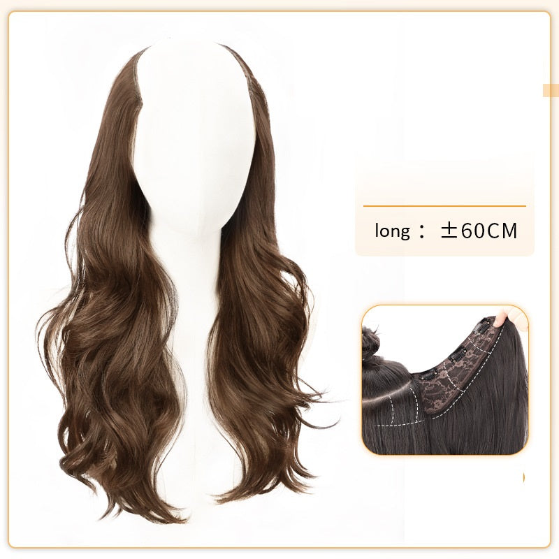 Wig piece one-piece big wave U-shaped curly hair natural fluffy hair volume wig female long hair seamless (Available)