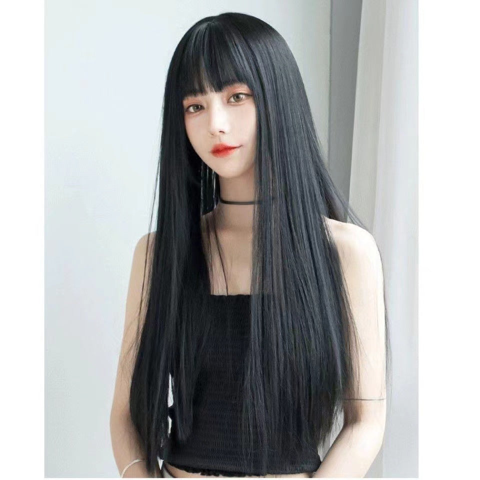 Wigs for women with air bangs, long straight hair, soft girl, realistic and natural full head set  (Available)