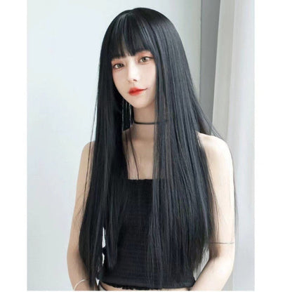 Wigs for women with air bangs, long straight hair, soft girl, realistic and natural full head set  (Available)