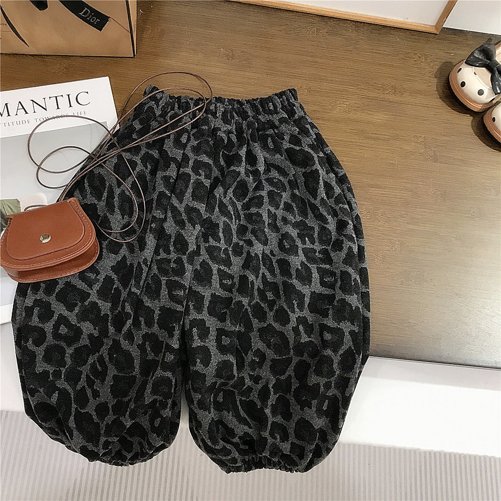 Girls' Spring and Autumn Hooded Sweater Cardigan Children's Stylish Polka Dot Base Shirt Little Girl's Leopard Print Casual Pants Foreign Trade