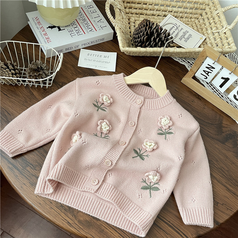 Korean Spring and Autumn Little Girl Jacket, Autumn Girls' Sweater, Children's Knitted Cardigan, Stylish Outerwear for Girls