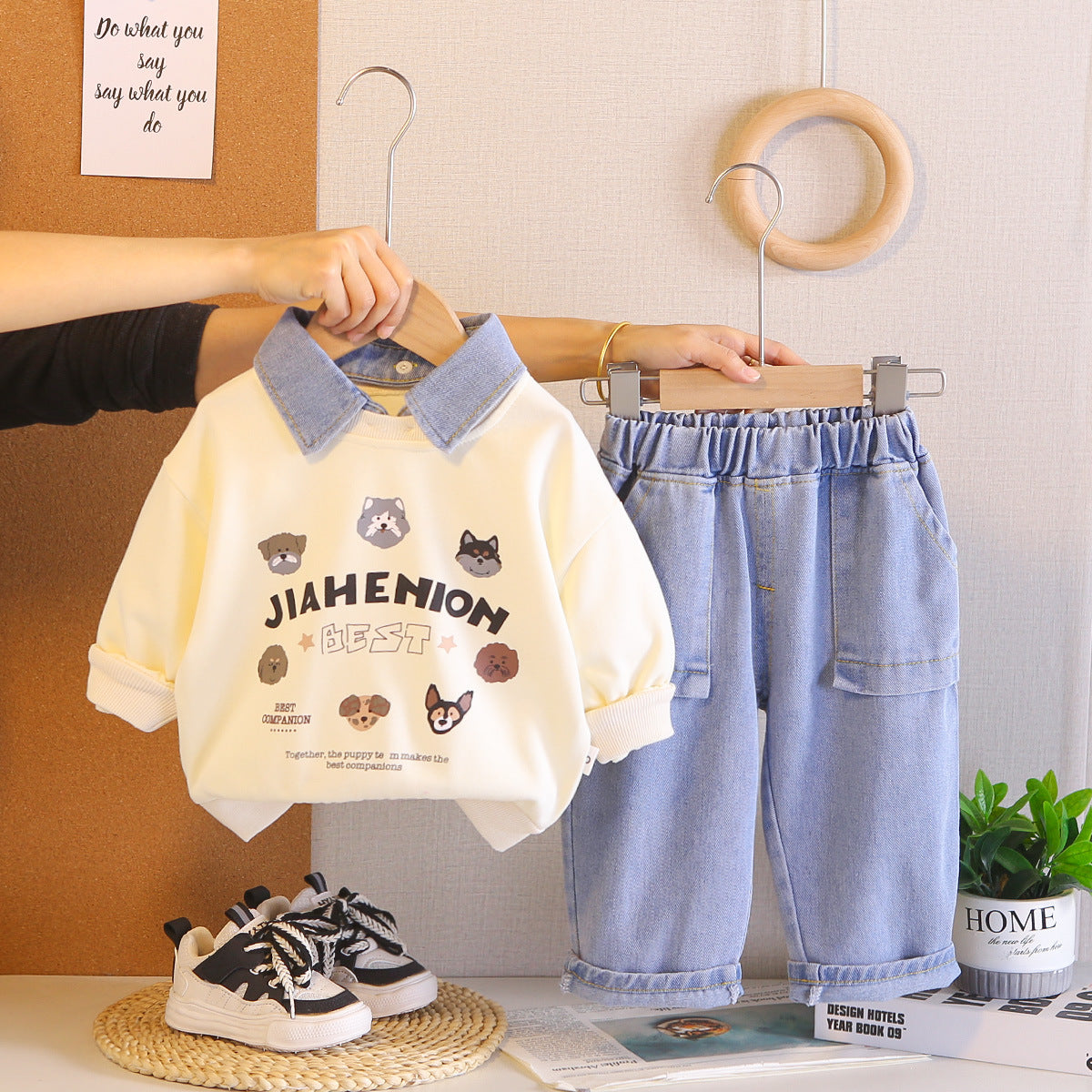 2026 New Boys' Suits, Spring and Autumn Stylish Children's Clothing, Baby Autumn Polo Shirt Two-Piece Set, Trendy Wholesale