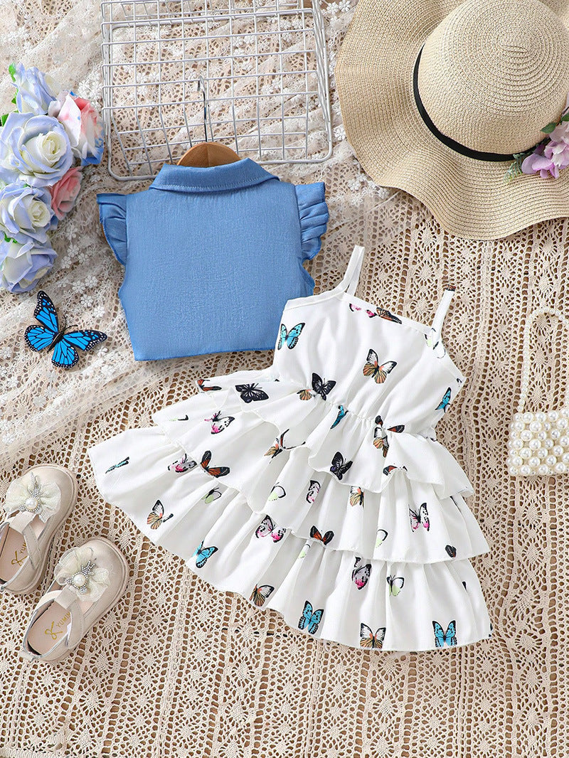 Sweet girl baby dress suit stylish print summer children cake dress (Available)