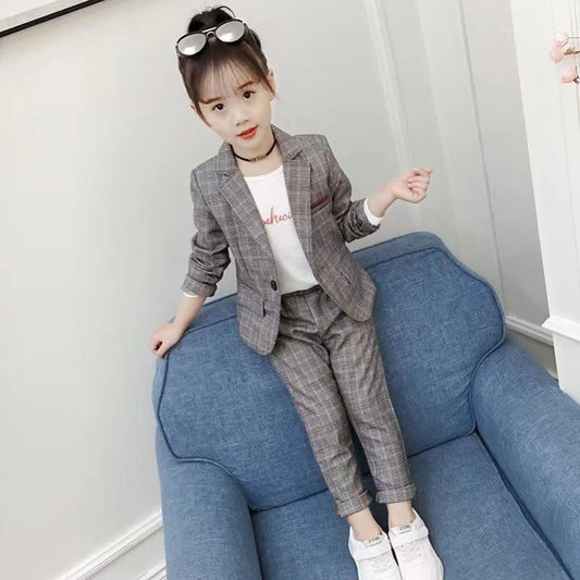 New Design Kids Girls Clothes Set Korean Plaid Two-piece Suit