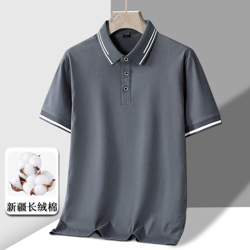 Men's Short-sleeved T-shirt Full Cotton Thin Section Business Lapel (Available)