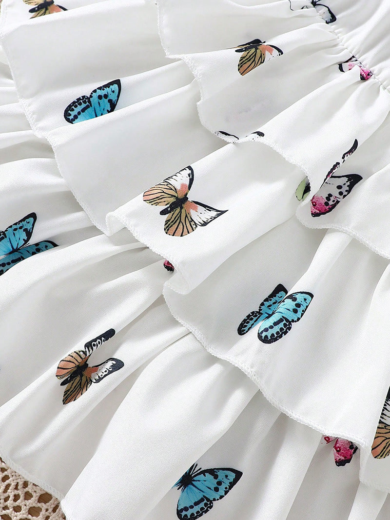 Sweet girl baby dress suit stylish print summer children cake dress (Available)