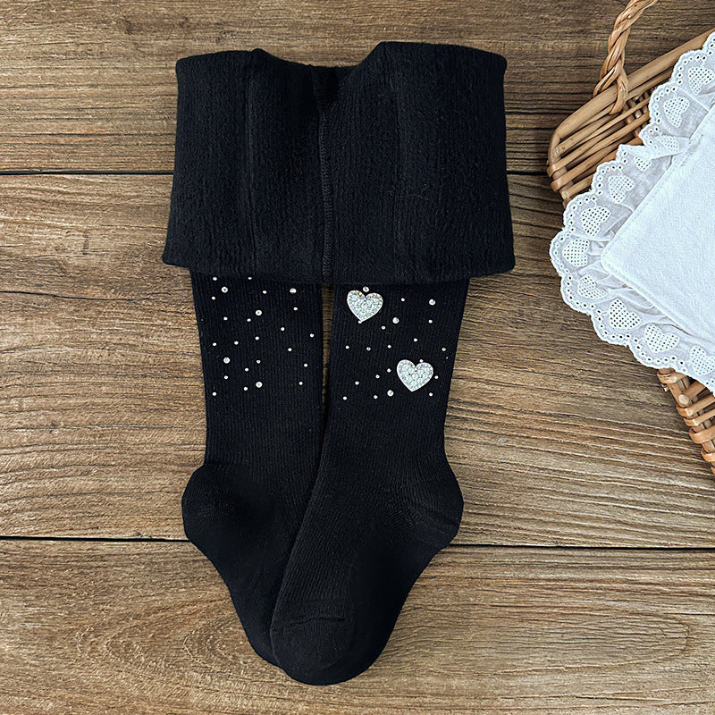 Girls' Leggings Autumn and Winter Thin Fleece Medium Thick Children's Footed Pants Korean Style Stylish Thickened Girls' Outerwear Tights