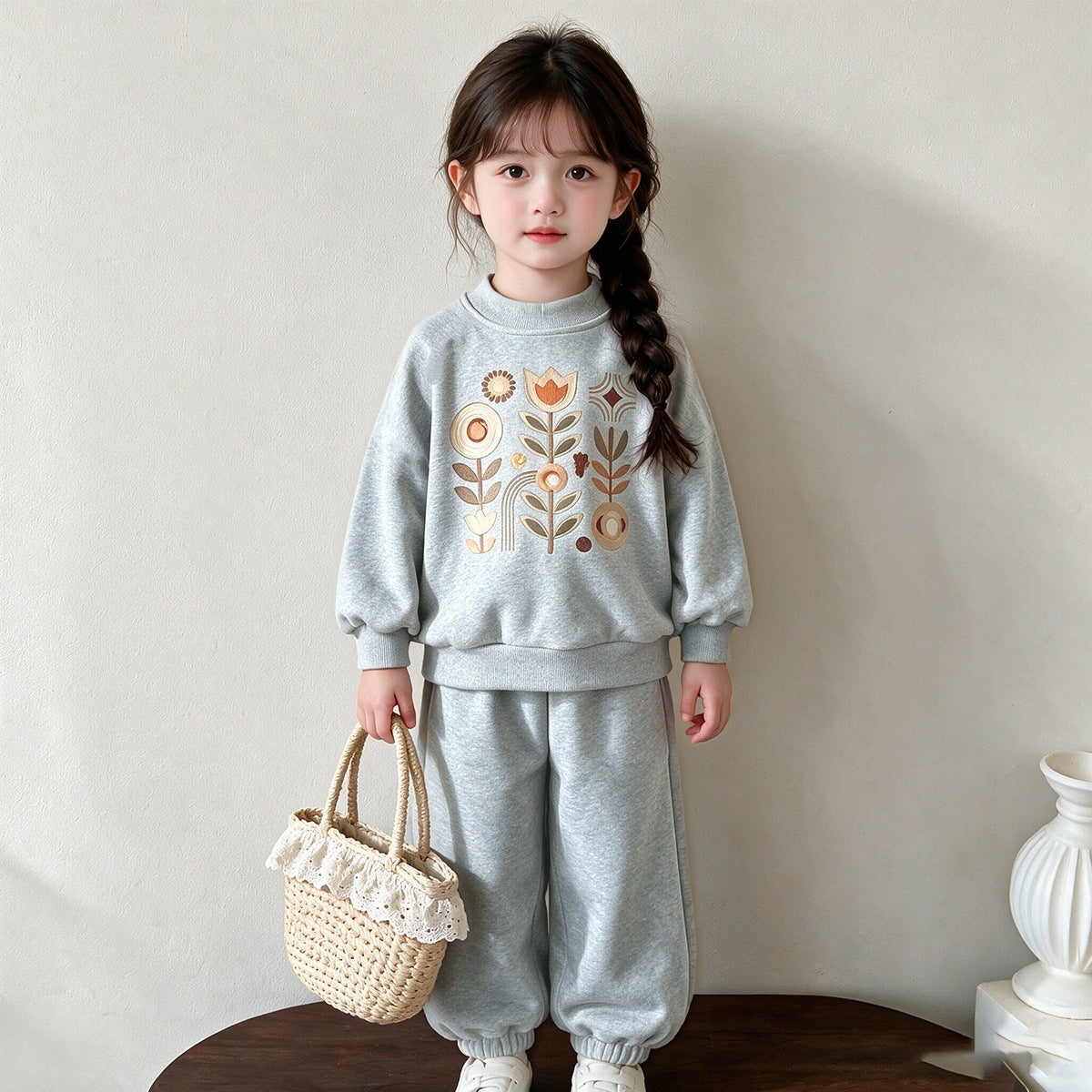 New early autumn girls' outfit, spring and autumn new loose sweatshirt and sweatpants two-piece set, children's soft casual sportswear