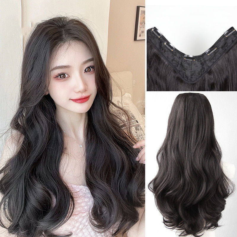 Wig piece one-piece big wave U-shaped curly hair natural fluffy hair volume wig female long hair seamless (Available)
