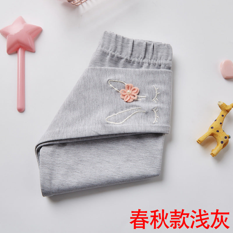 2024 Spring and Autumn New Children's Leggings Girls' Long Cartoon Cute Thin Cropped Cotton Baby Pants