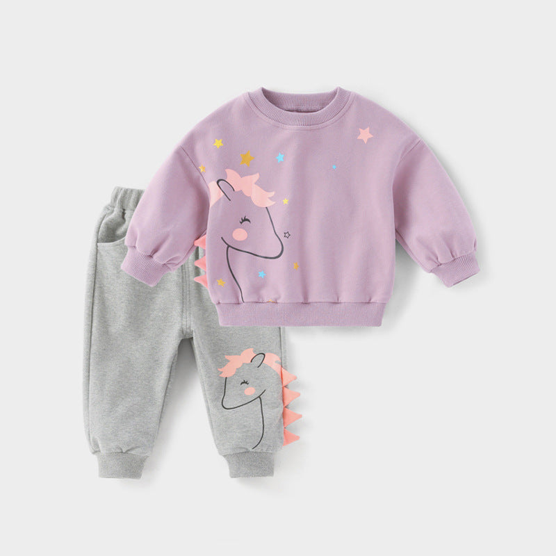 Foreign trade baby girl cartoon spring and autumn suit 1-5 years old baby foreign style small and medium-sized girls spring and autumn clothing factory direct sales